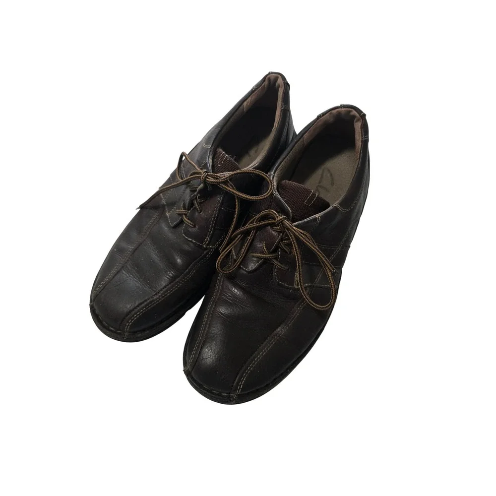Clarks Mens Brown Leather Lace Up Oxford Shoes Square Toe 86235 Size 8M